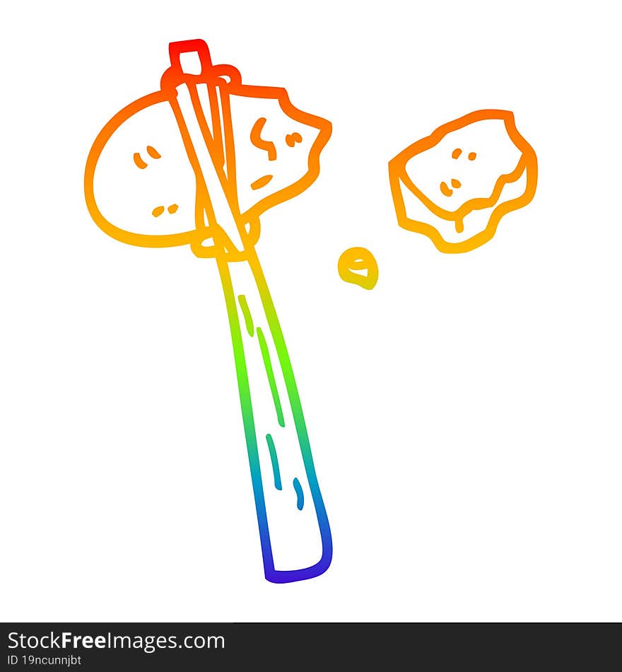 rainbow gradient line drawing of a cartoon primitive tool