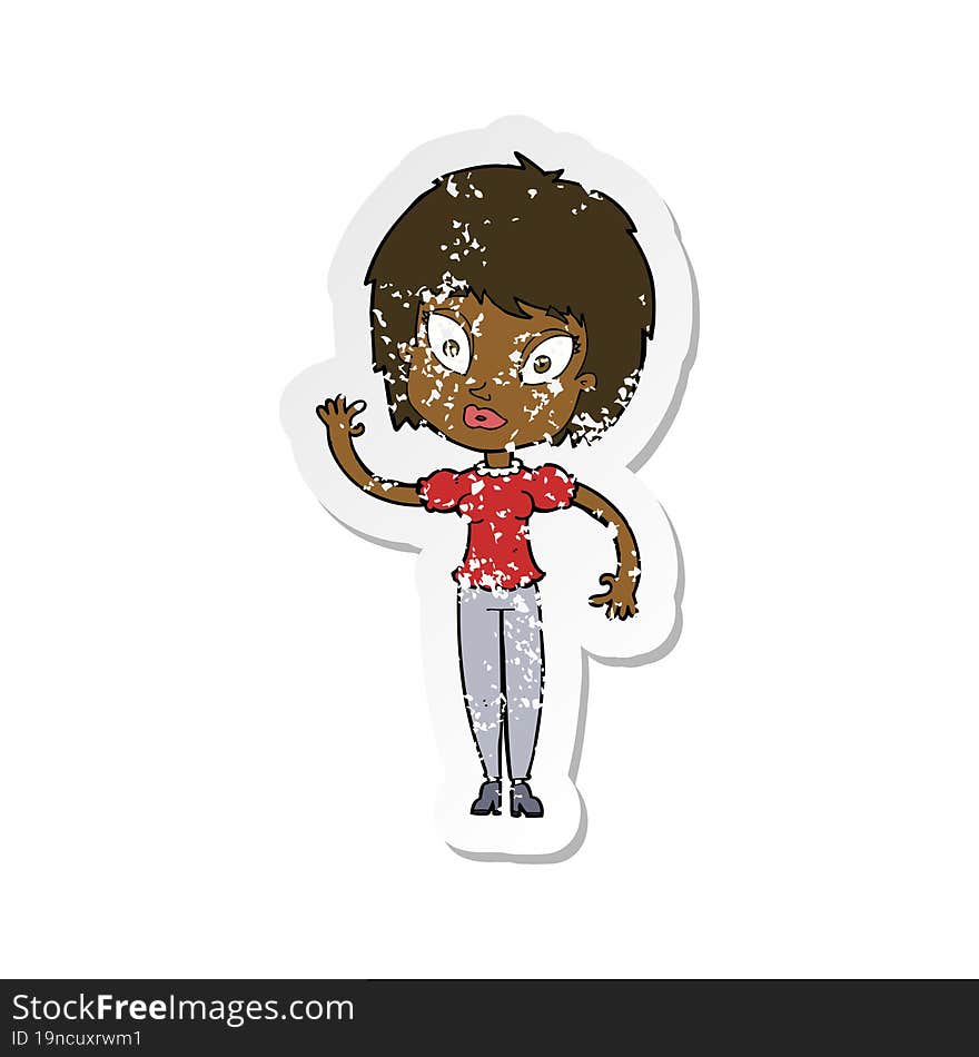 retro distressed sticker of a cartoon pretty girl