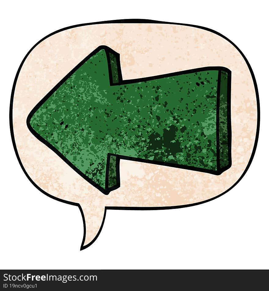 cartoon pointing arrow and speech bubble in retro texture style