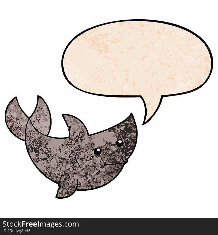 Cartoon Shark And Speech Bubble In Retro Texture Style