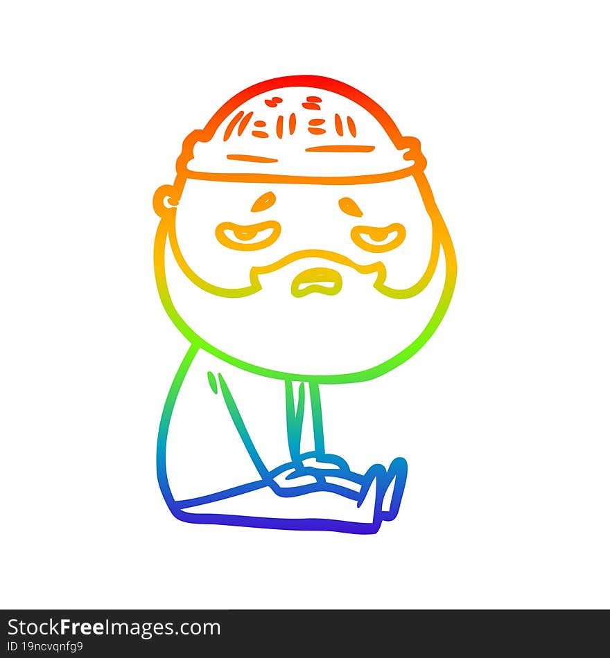 Rainbow Gradient Line Drawing Cartoon Worried Man With Beard