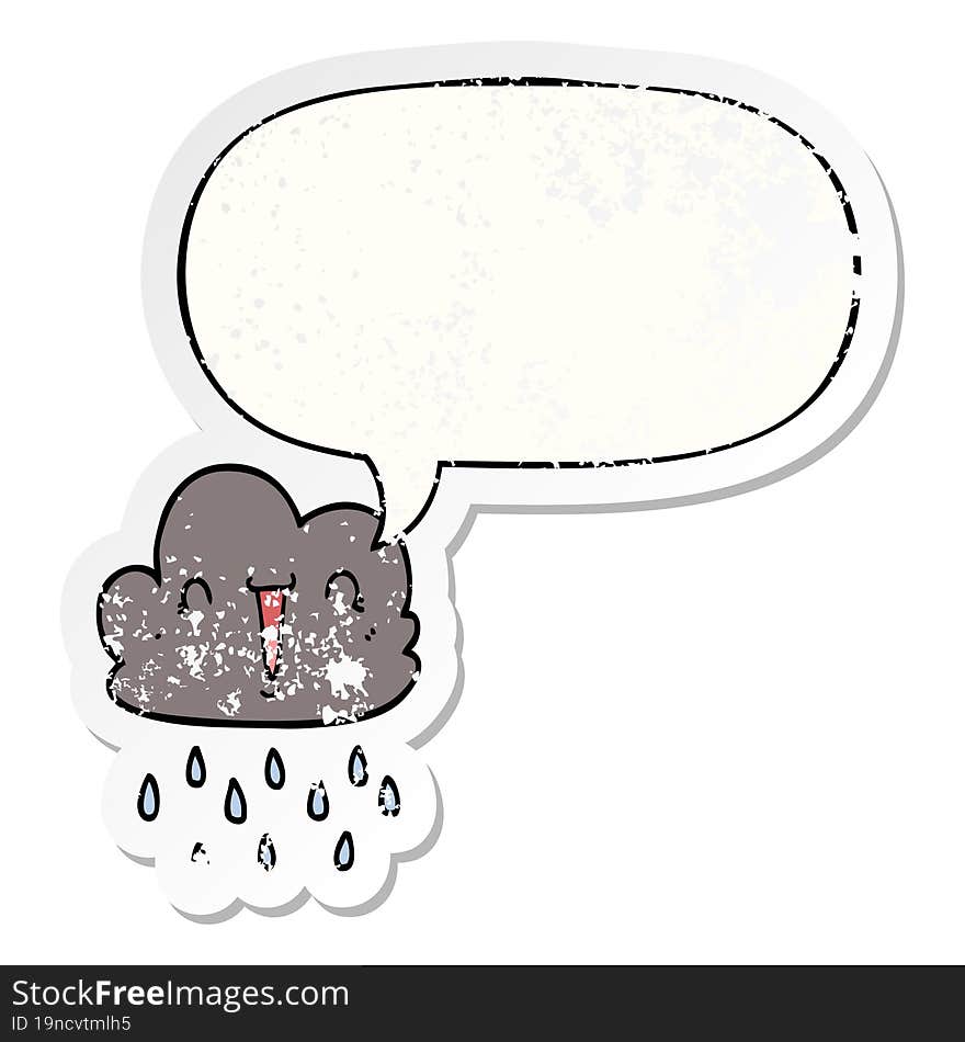 cartoon storm cloud with speech bubble distressed distressed old sticker. cartoon storm cloud with speech bubble distressed distressed old sticker