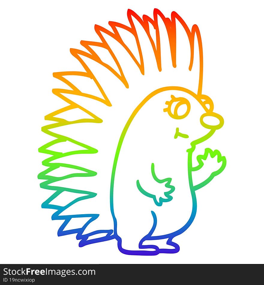 Rainbow Gradient Line Drawing Cartoon Spiky Hedgehog