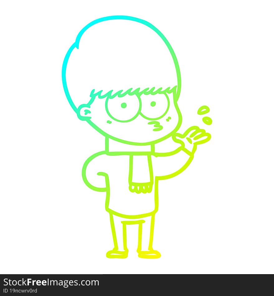 cold gradient line drawing nervous cartoon boy