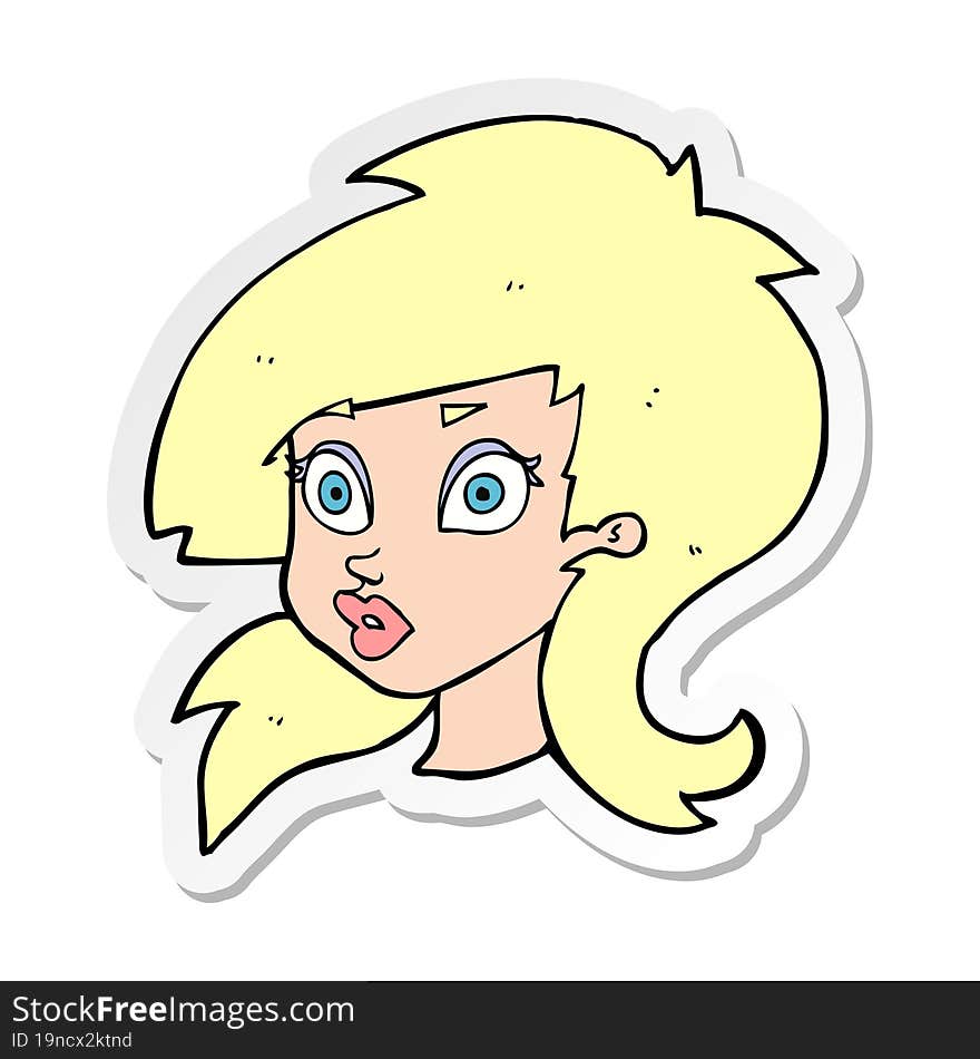 sticker of a cartoon pretty surprised woman