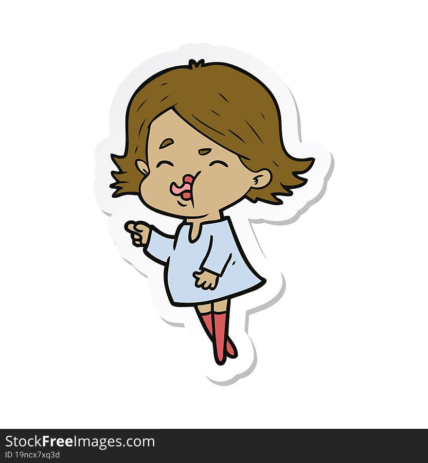 sticker of a cartoon girl pulling face