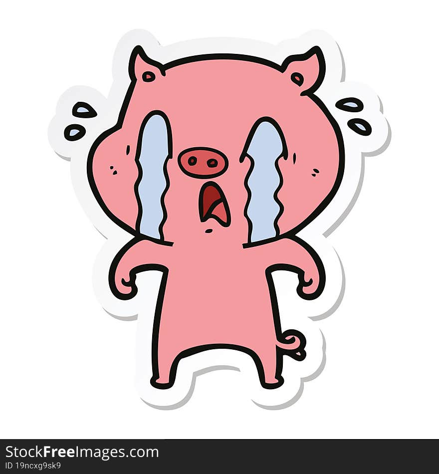 sticker of a crying pig cartoon