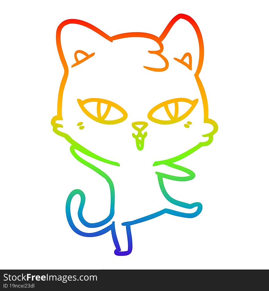 rainbow gradient line drawing of a cartoon cat