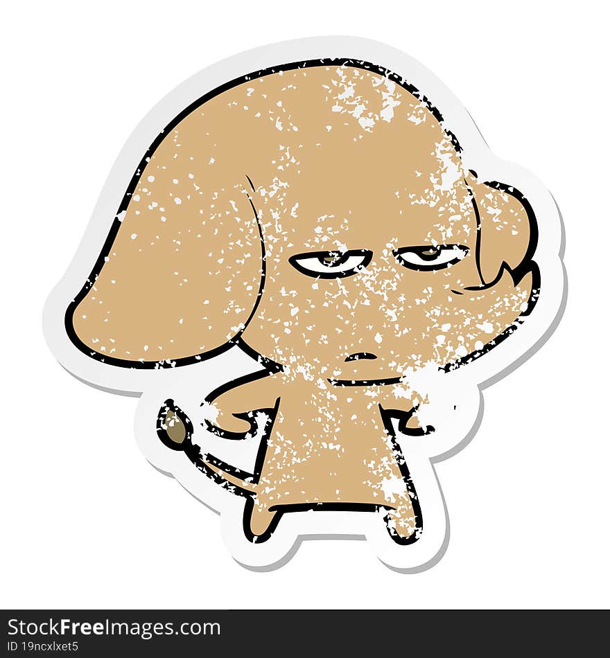 distressed sticker of a annoyed cartoon elephant