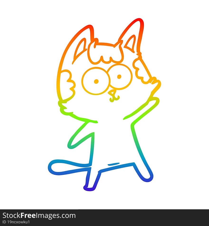 rainbow gradient line drawing of a happy cartoon cat