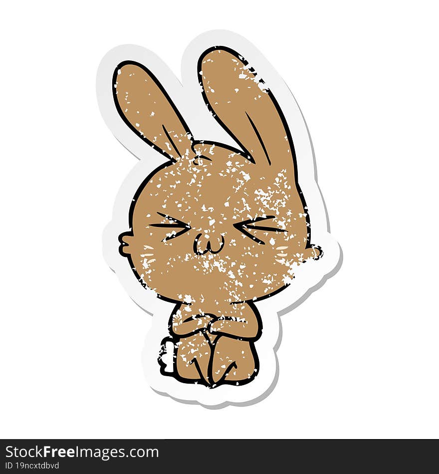 Distressed Sticker Of A Cute Cartoon Rabbit