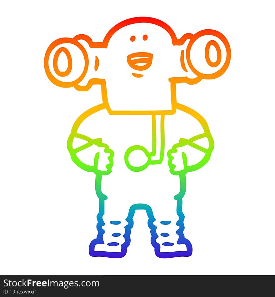 rainbow gradient line drawing of a friendly cartoon alien