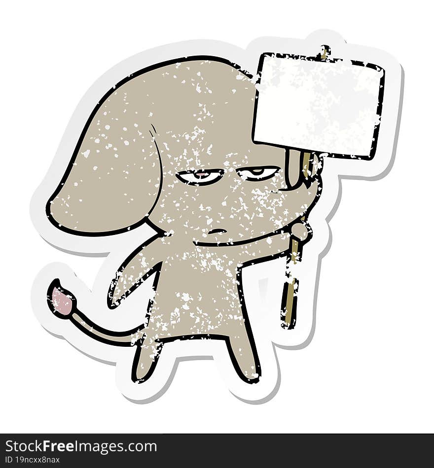 distressed sticker of a annoyed cartoon elephant