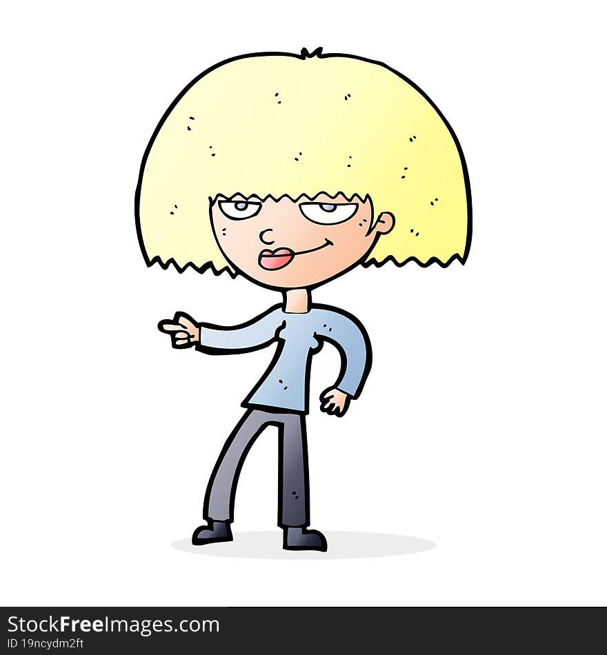 cartoon happy woman pointing