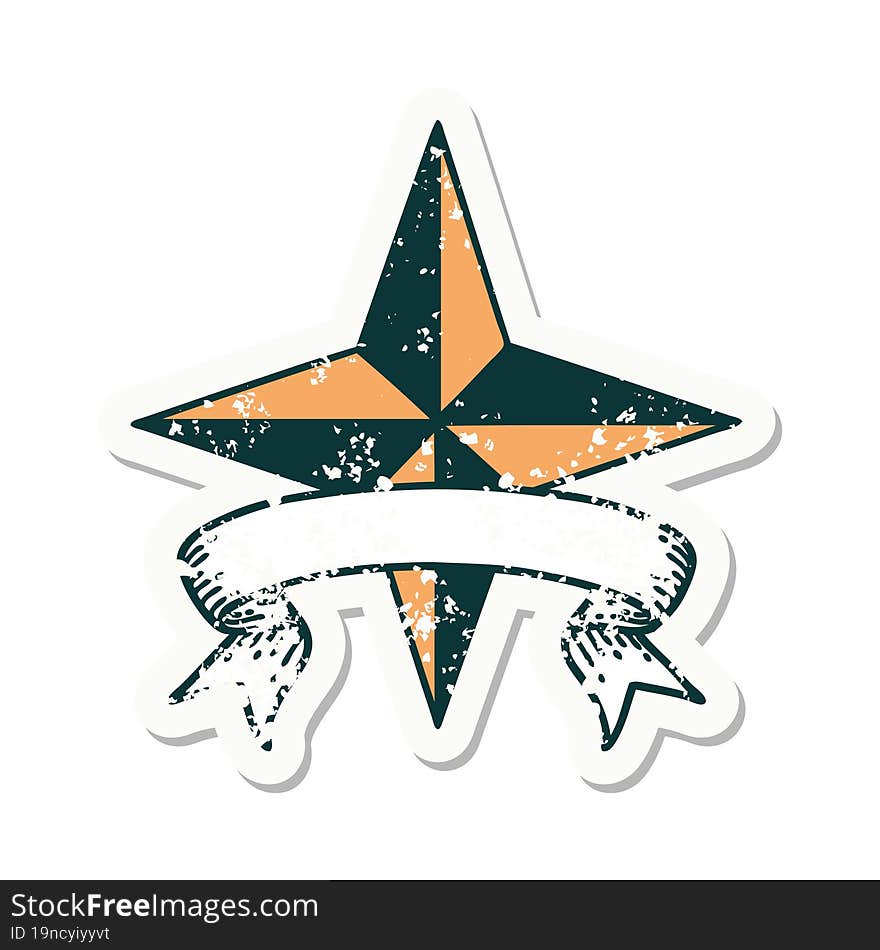 Grunge Sticker With Banner Of A Star