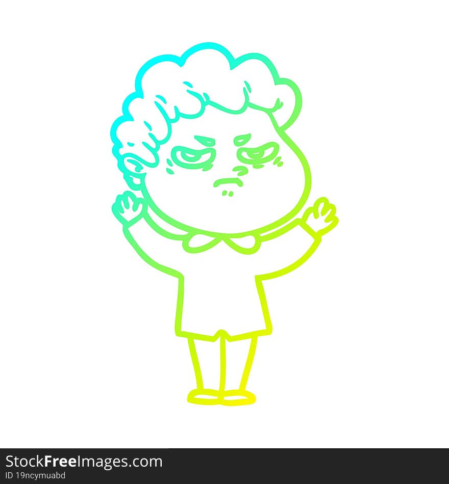 cold gradient line drawing cartoon angry man