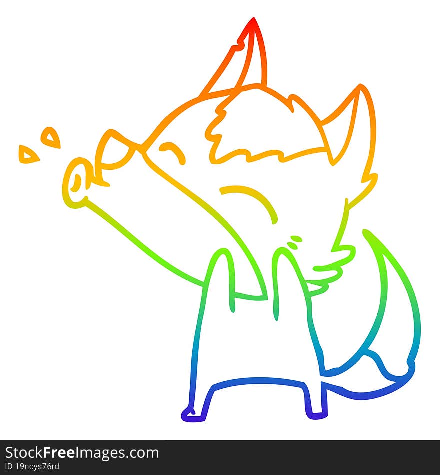 Rainbow Gradient Line Drawing Howling Wolf Cartoon