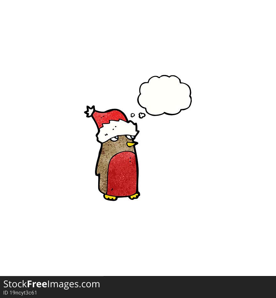 cartoon robin wearing christmas hat