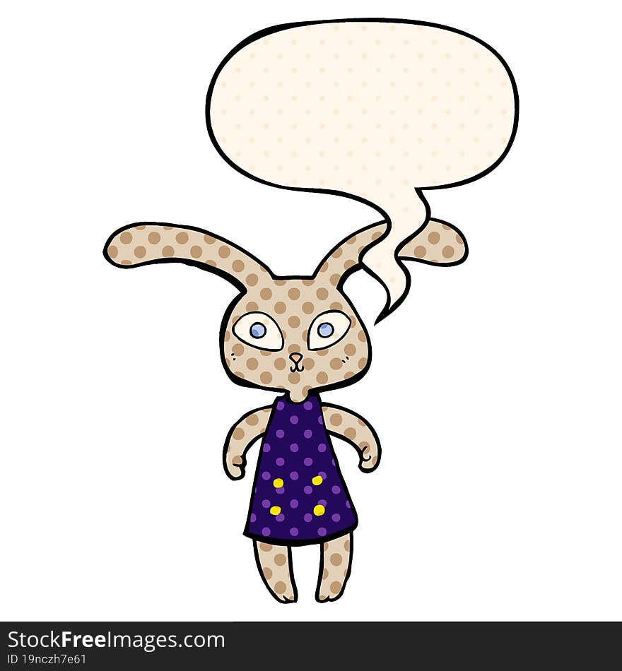 cute cartoon rabbit and speech bubble in comic book style