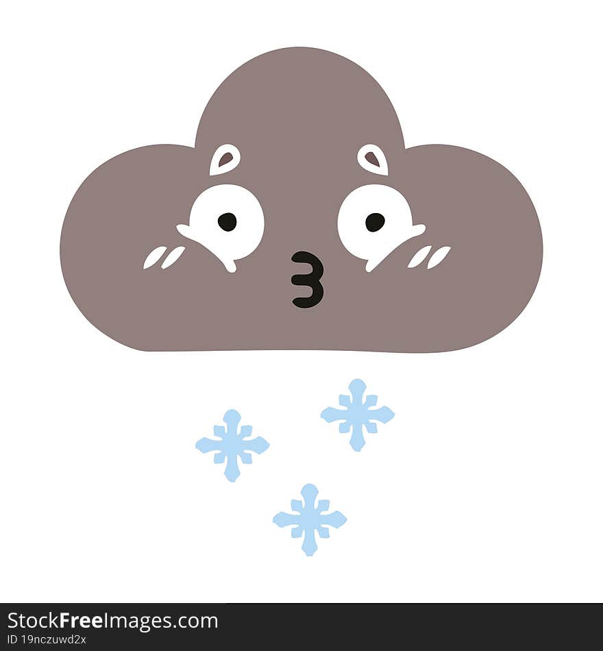 flat color retro cartoon storm snow cloud