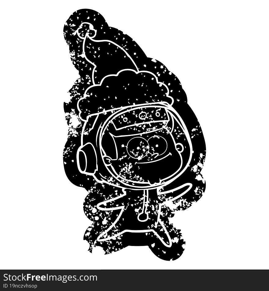 happy astronaut cartoon distressed icon of a wearing santa hat