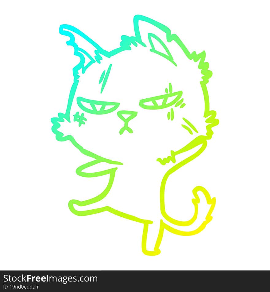 cold gradient line drawing tough cartoon cat