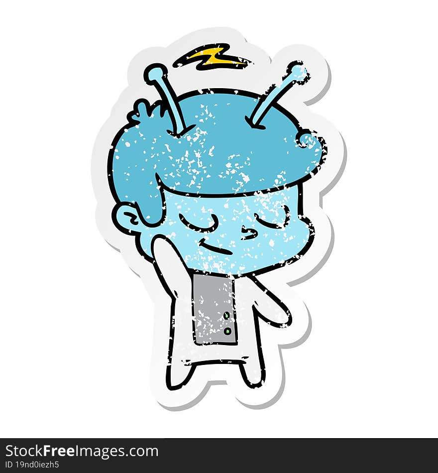 Distressed Sticker Of A Friendly Cartoon Spaceman