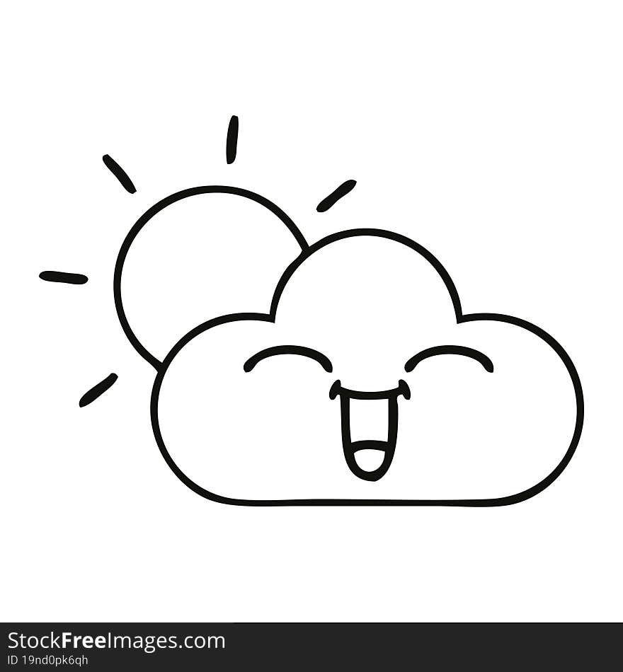 line drawing cartoon sunshine and cloud