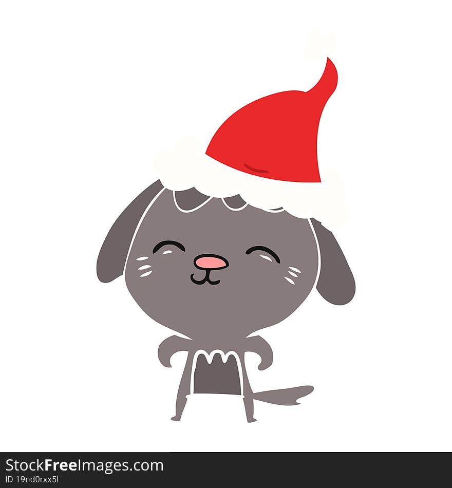 happy flat color illustration of a dog wearing santa hat