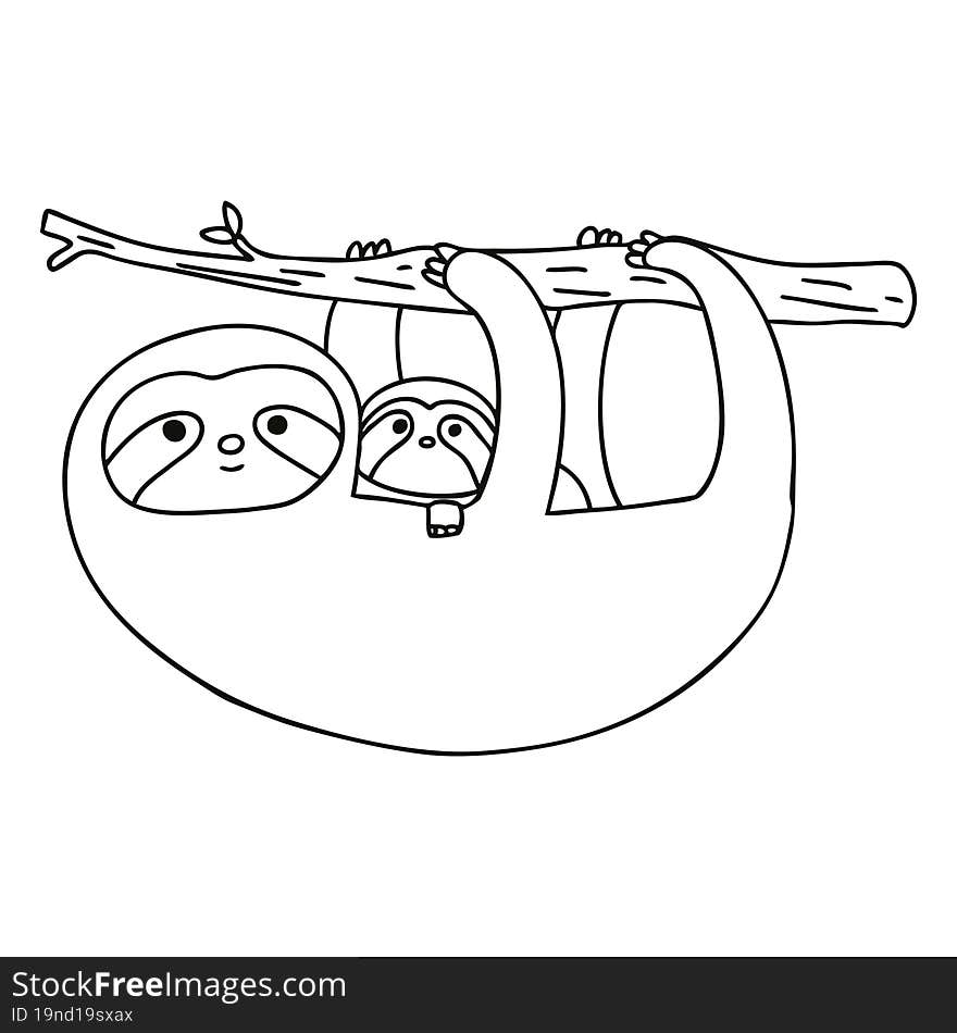 quirky line drawing cartoon sloth and baby