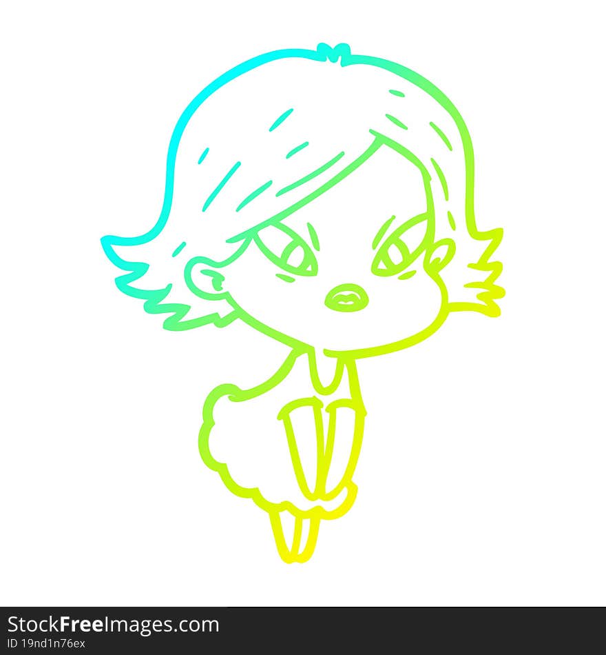 Cold Gradient Line Drawing Cartoon Stressed Woman