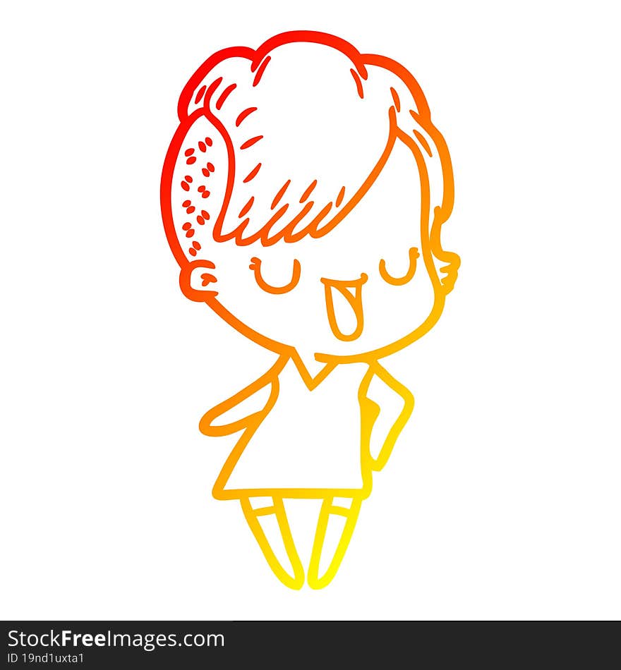 warm gradient line drawing cute cartoon girl with hipster haircut