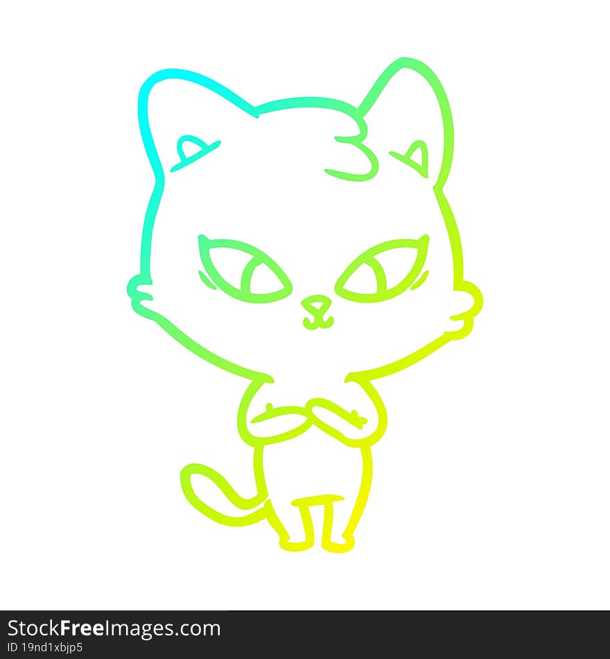 Cold Gradient Line Drawing Cute Cartoon Cat