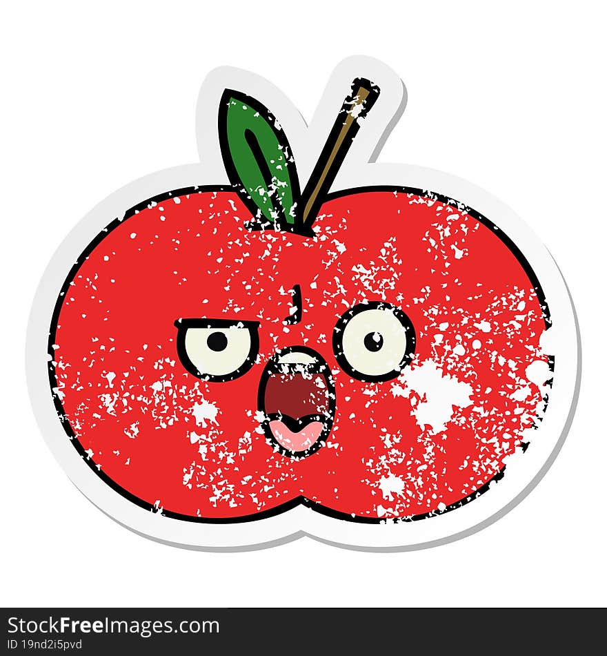 distressed sticker of a cute cartoon red apple