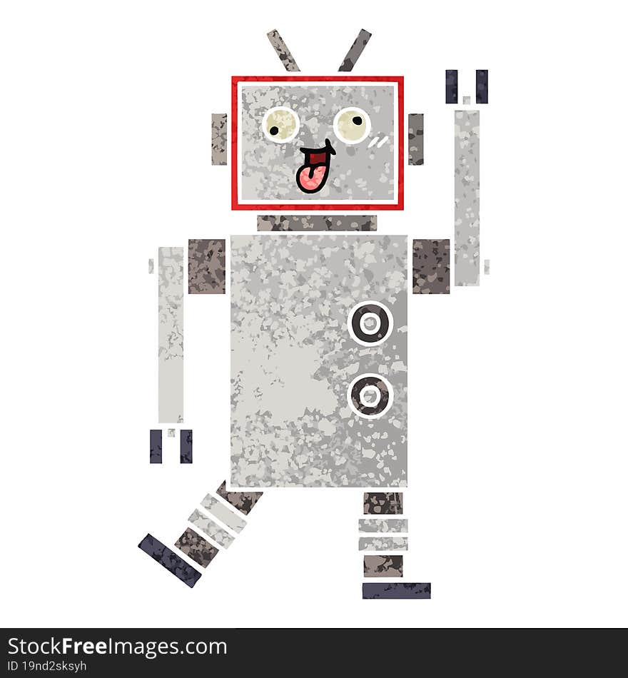 retro illustration style cartoon crazy robot