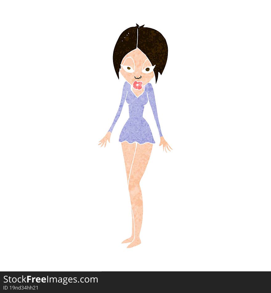 cartoon woman in short dress