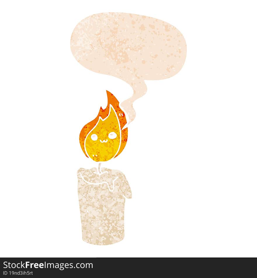 Cartoon Candle Character And Speech Bubble In Retro Textured Style