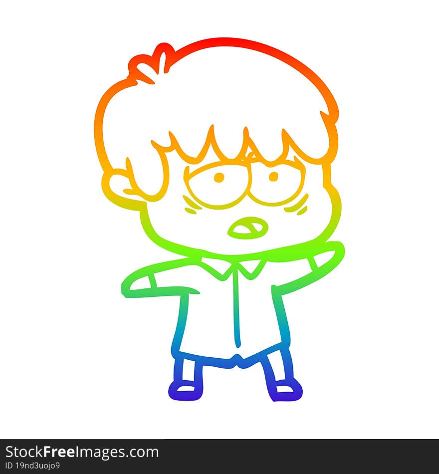 rainbow gradient line drawing cartoon exhausted boy