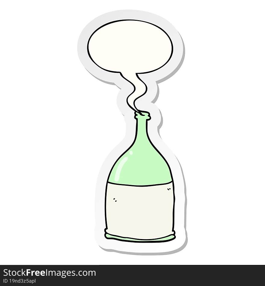 cartoon bottle with speech bubble sticker. cartoon bottle with speech bubble sticker