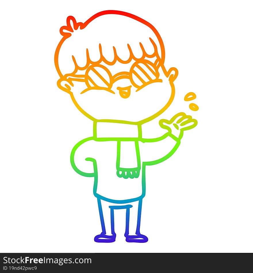 rainbow gradient line drawing cartoon boy wearing spectacles