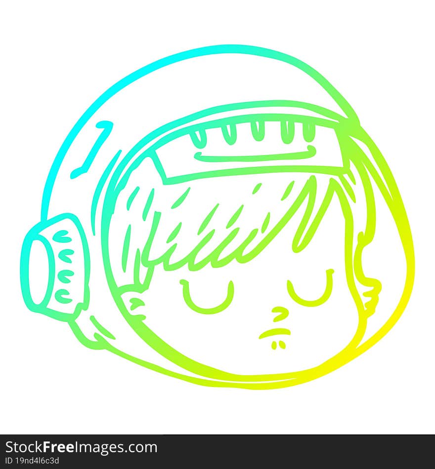 Cold Gradient Line Drawing Cartoon Astronaut Face