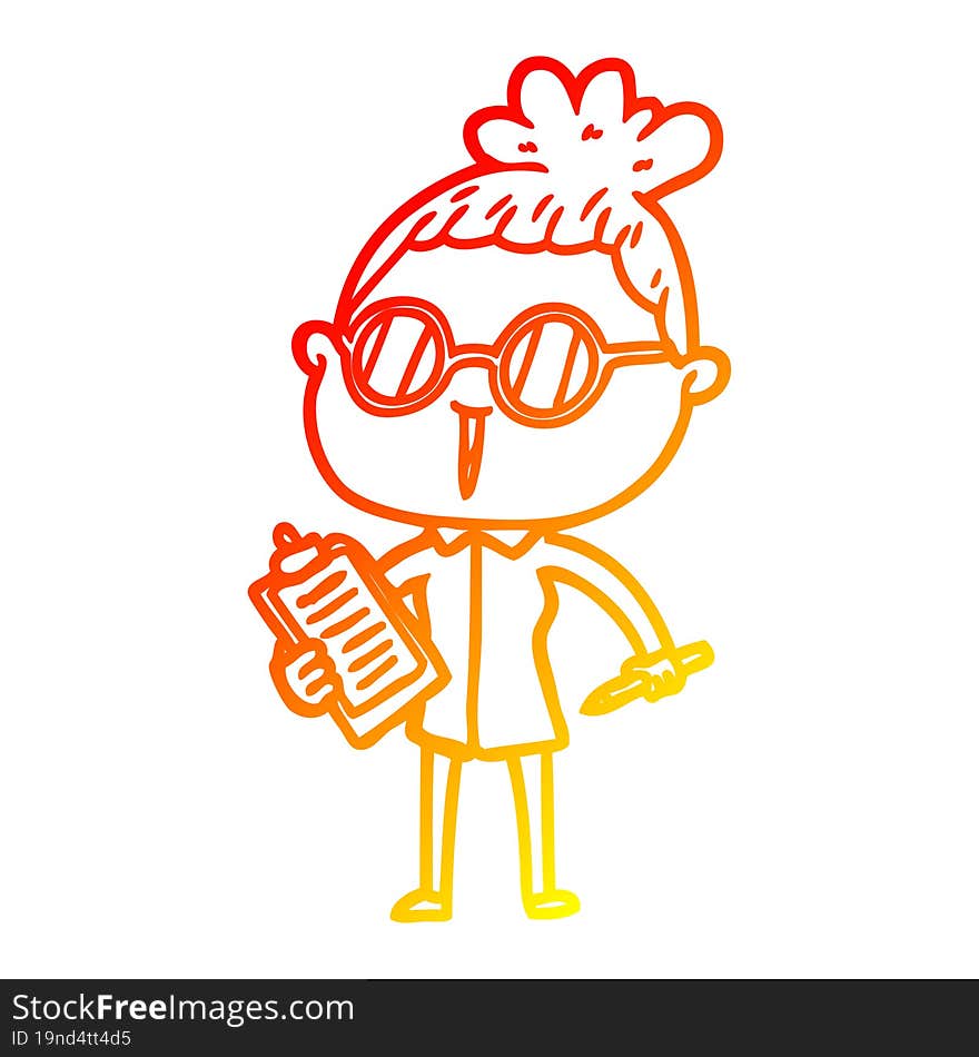 Warm Gradient Line Drawing Cartoon Woman Wearing Spectacles