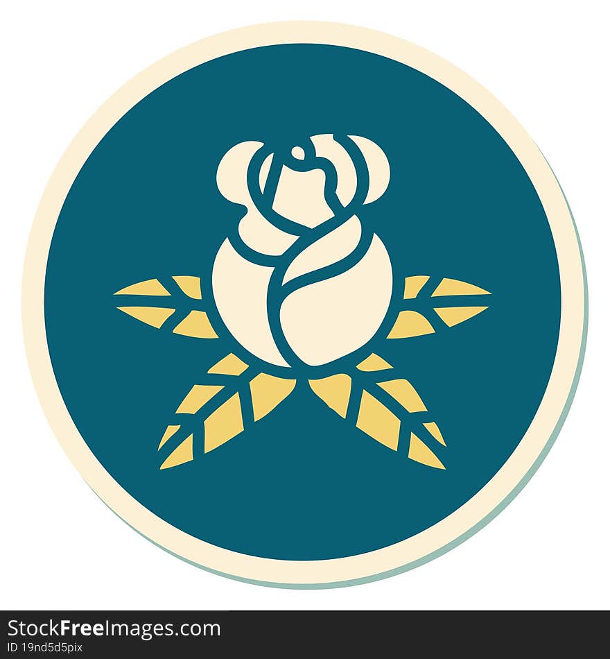 sticker of tattoo in traditional style of a single rose. sticker of tattoo in traditional style of a single rose