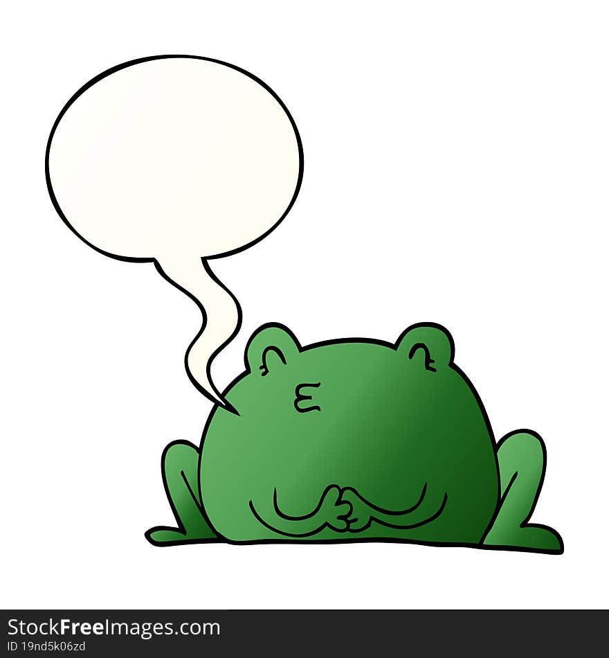 cute cartoon frog with speech bubble in smooth gradient style