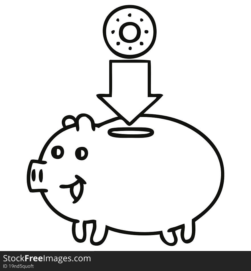 line drawing cartoon of a piggy bank