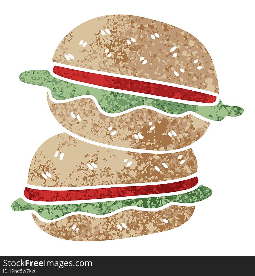 quirky retro illustration style cartoon veggie burger