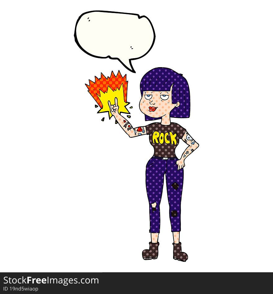 freehand drawn comic book speech bubble cartoon rock girl