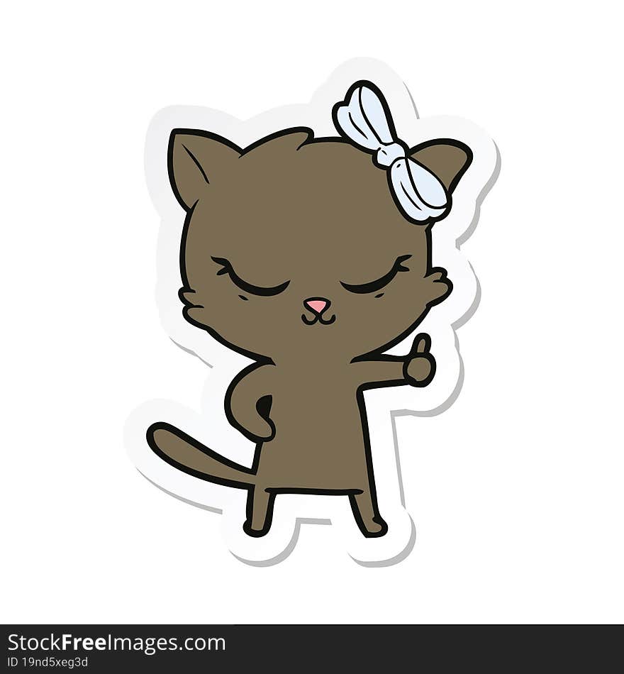 sticker of a cute cartoon cat with bow