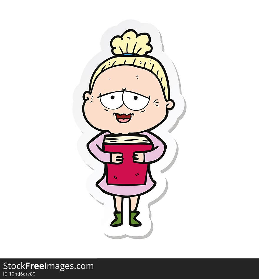 Sticker Of A Cartoon Happy Old Lady