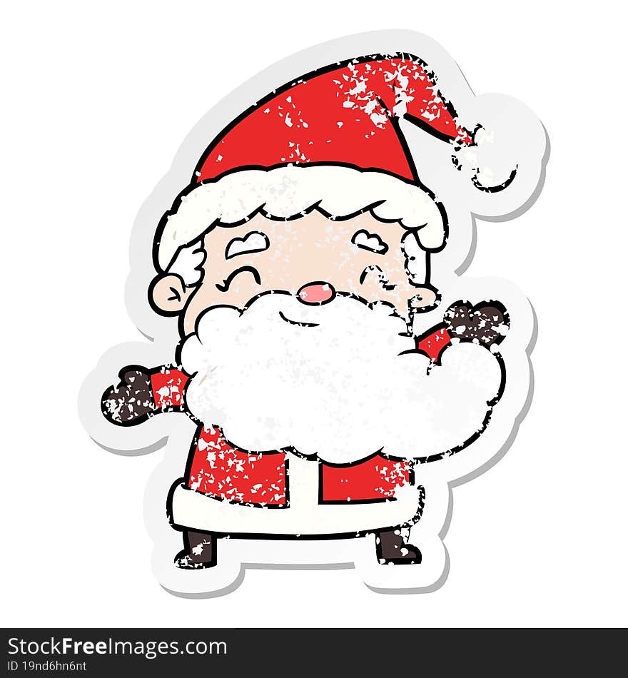 distressed sticker of a cartoon santa claus